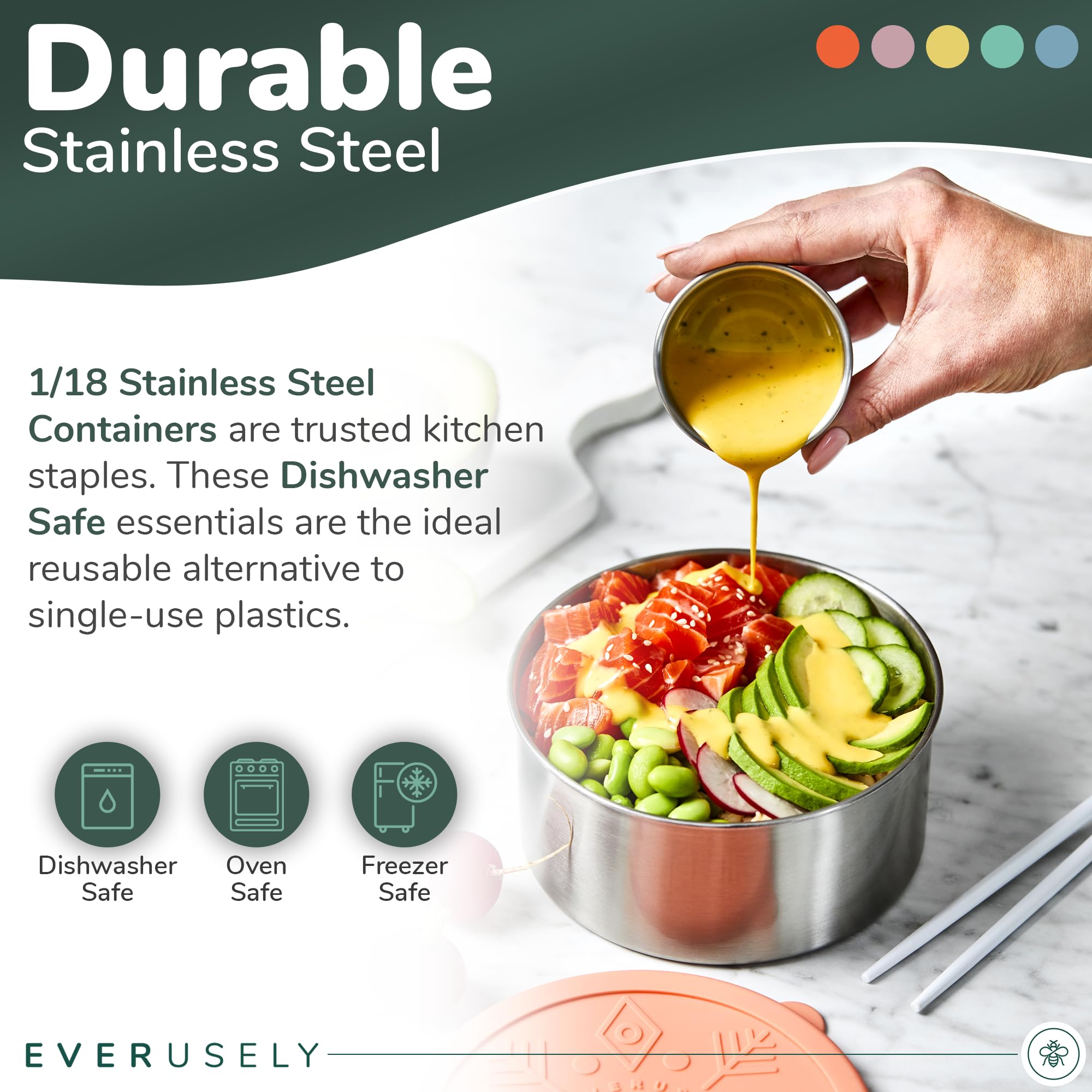 Everusely lid edge detail showing stainless steel finish and durable construction benefit
