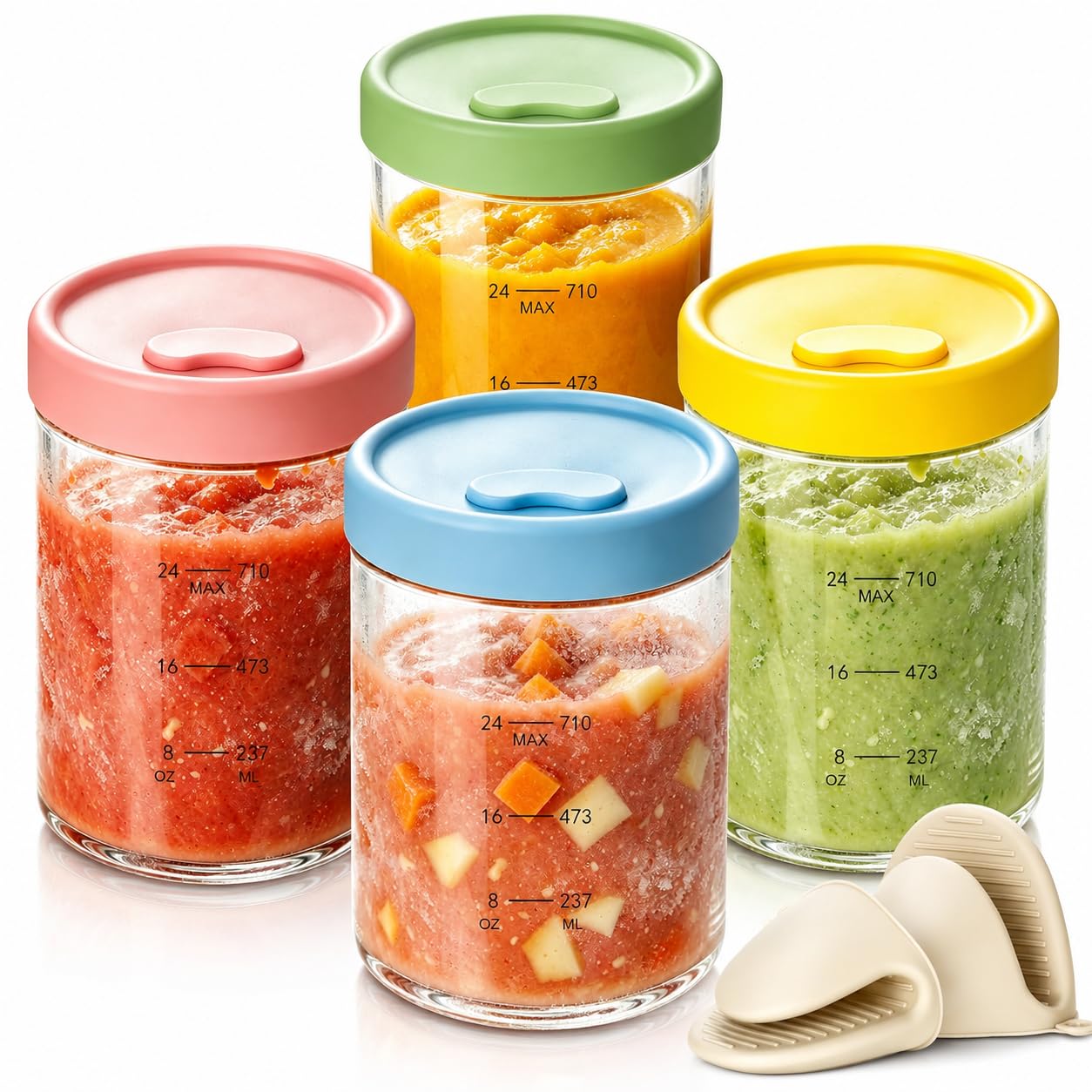Evjeal front view of 24oz glass container set showing packaging and contents durable