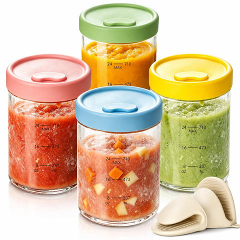 Evjeal front view of 24oz glass container set showing packaging and contents durable