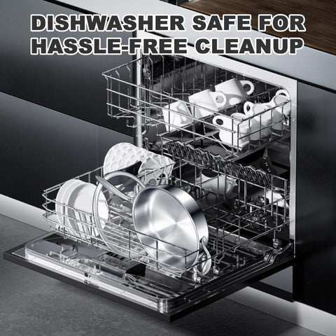 EWFEN pan in dishwasher rack illustrating easy cleanup and dishwasher-safe design