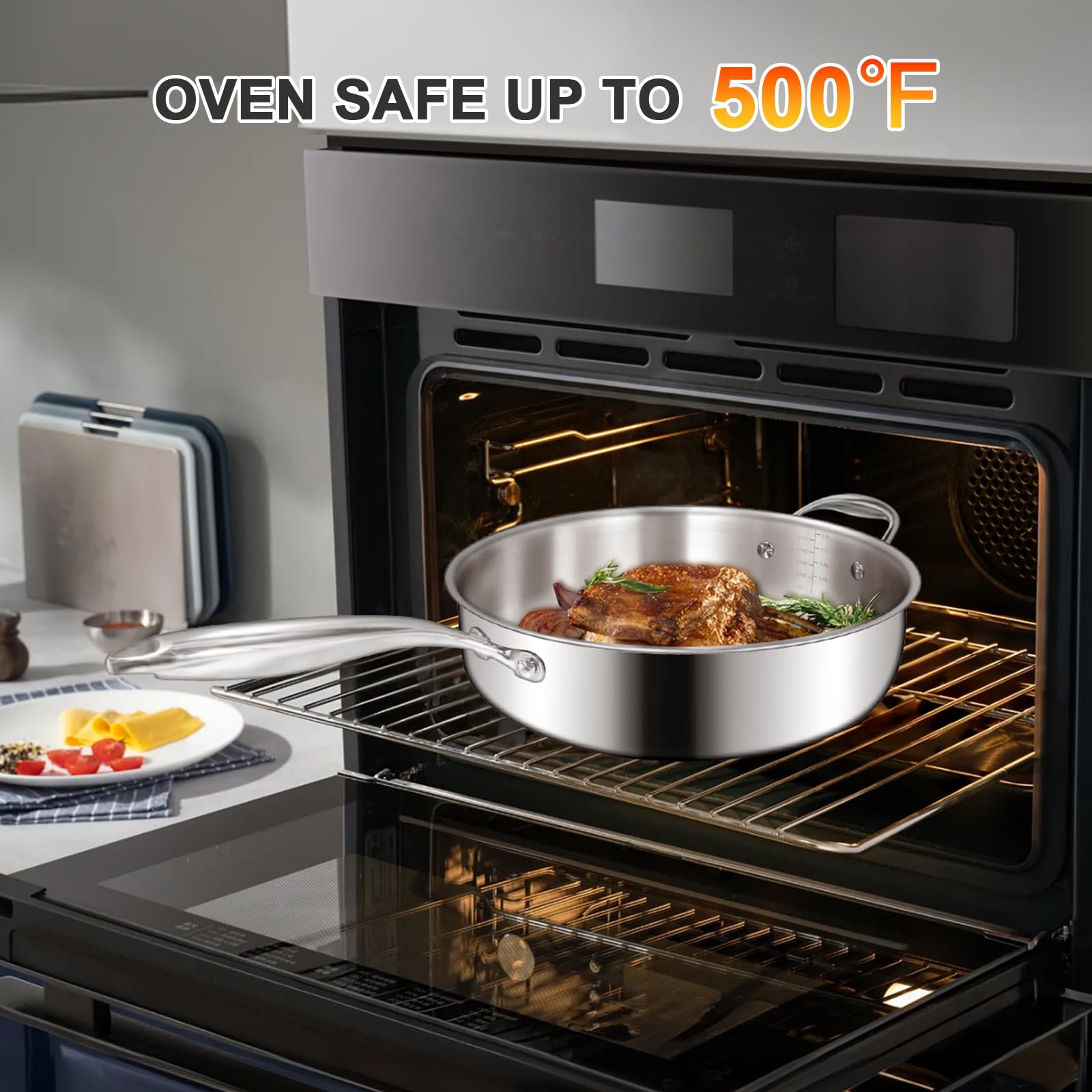 EWFEN pan beside spatula showing 12-inch scale and ample cooking area