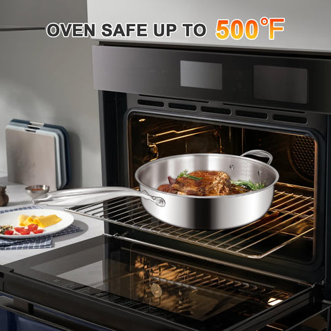 EWFEN pan beside spatula showing 12-inch scale and ample cooking area