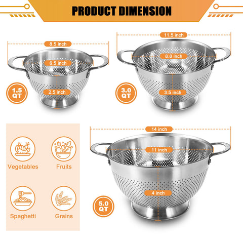 EWFEN 1.5 quart colander top view highlighting tiny holes for fast, slip-free draining