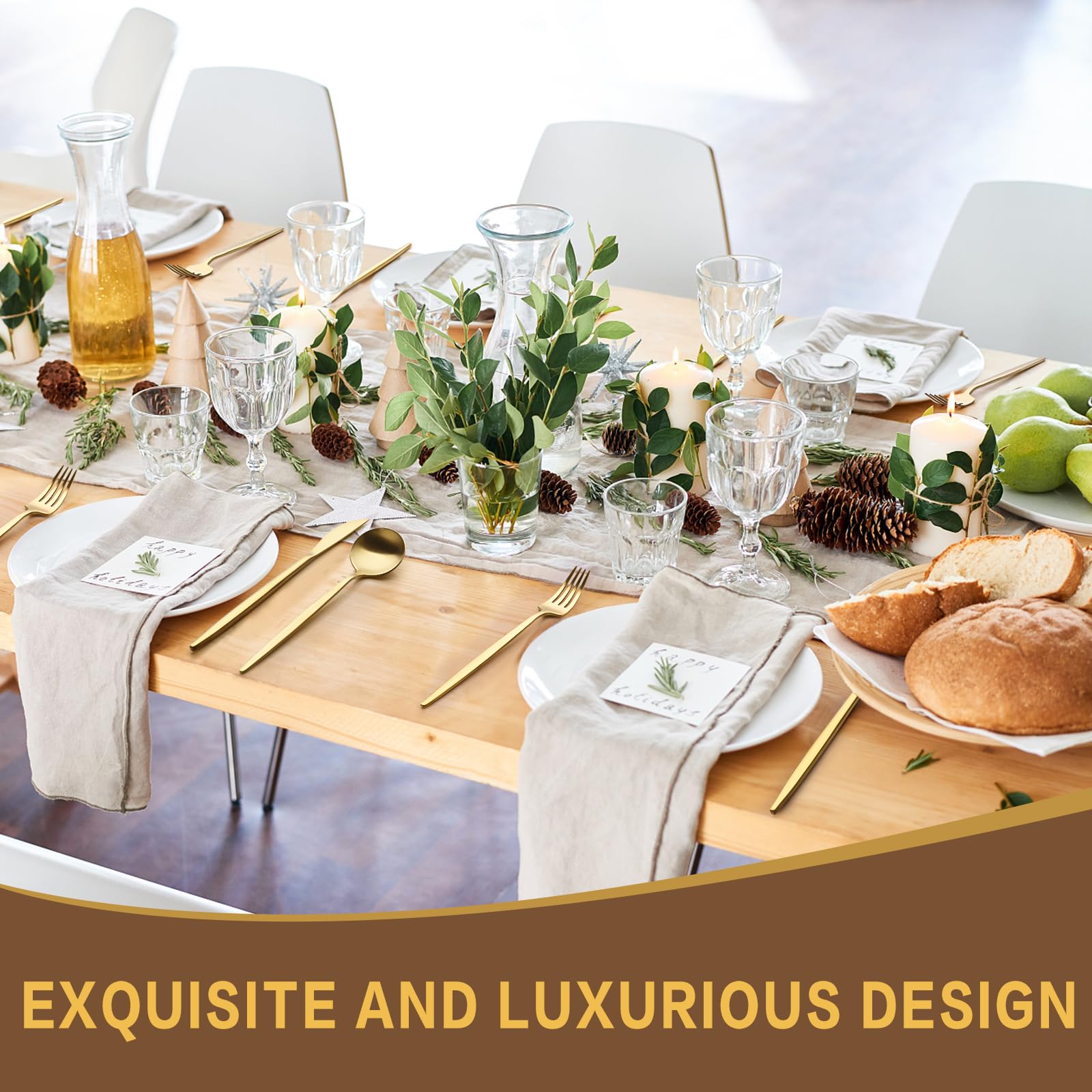 EWFEN lifestyle dinner scene with flatware, elevates home entertaining ambiance