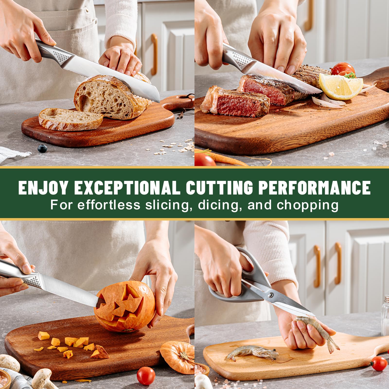 EWFEN kitchen shears and utility knife displayed for versatile kitchen tasks