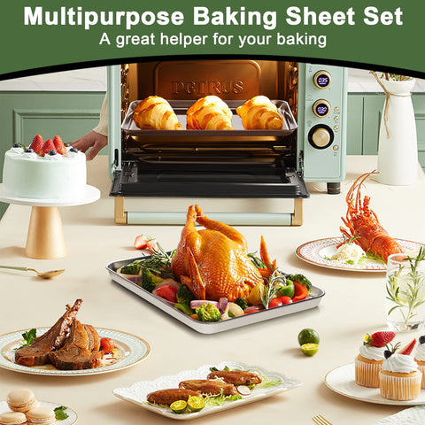 EWFEN bakeware styled in kitchen with cookies cooling, conveys convenience and everyday baking