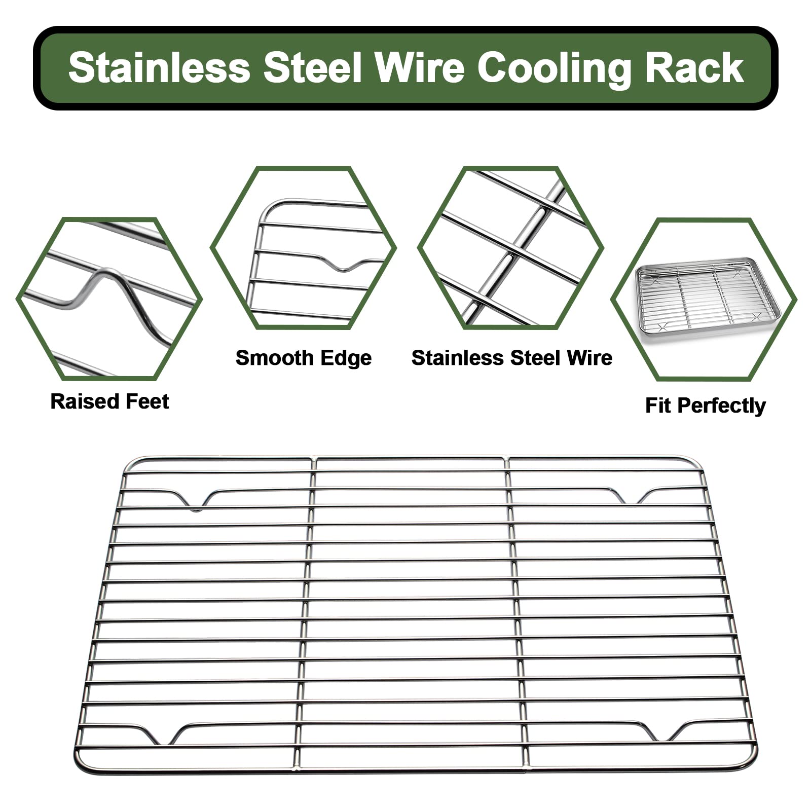 EWFEN stainless cooling rack inside pan with roasted food illustrating crisp results and drainage