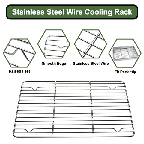 EWFEN stainless cooling rack inside pan with roasted food illustrating crisp results and drainage