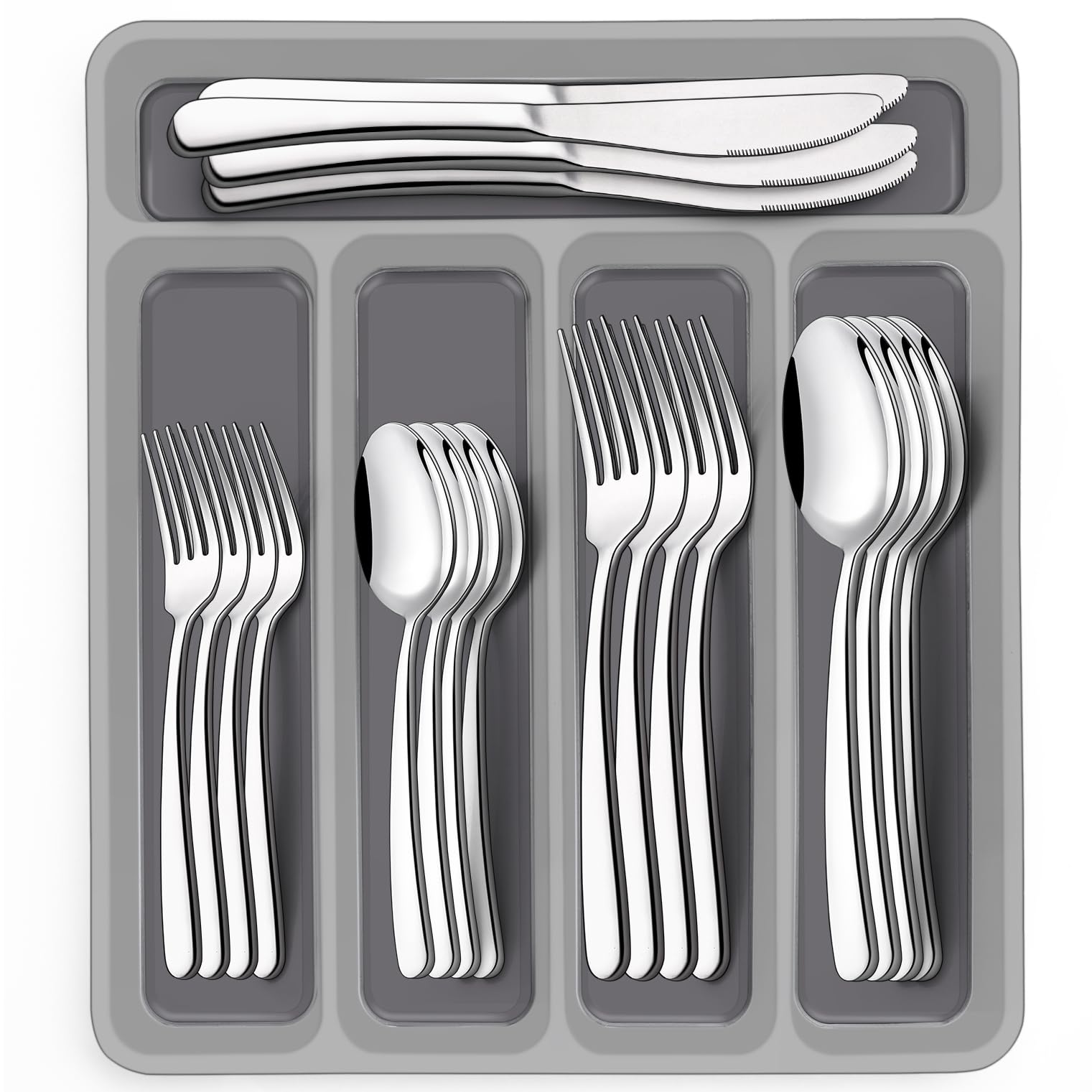 EWFEN full 40-piece set displayed, polished finish adds elegant table presence