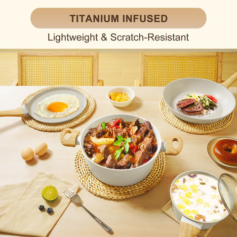 EWFEN pans beside measuring cups showing size and large-capacity utility benefit