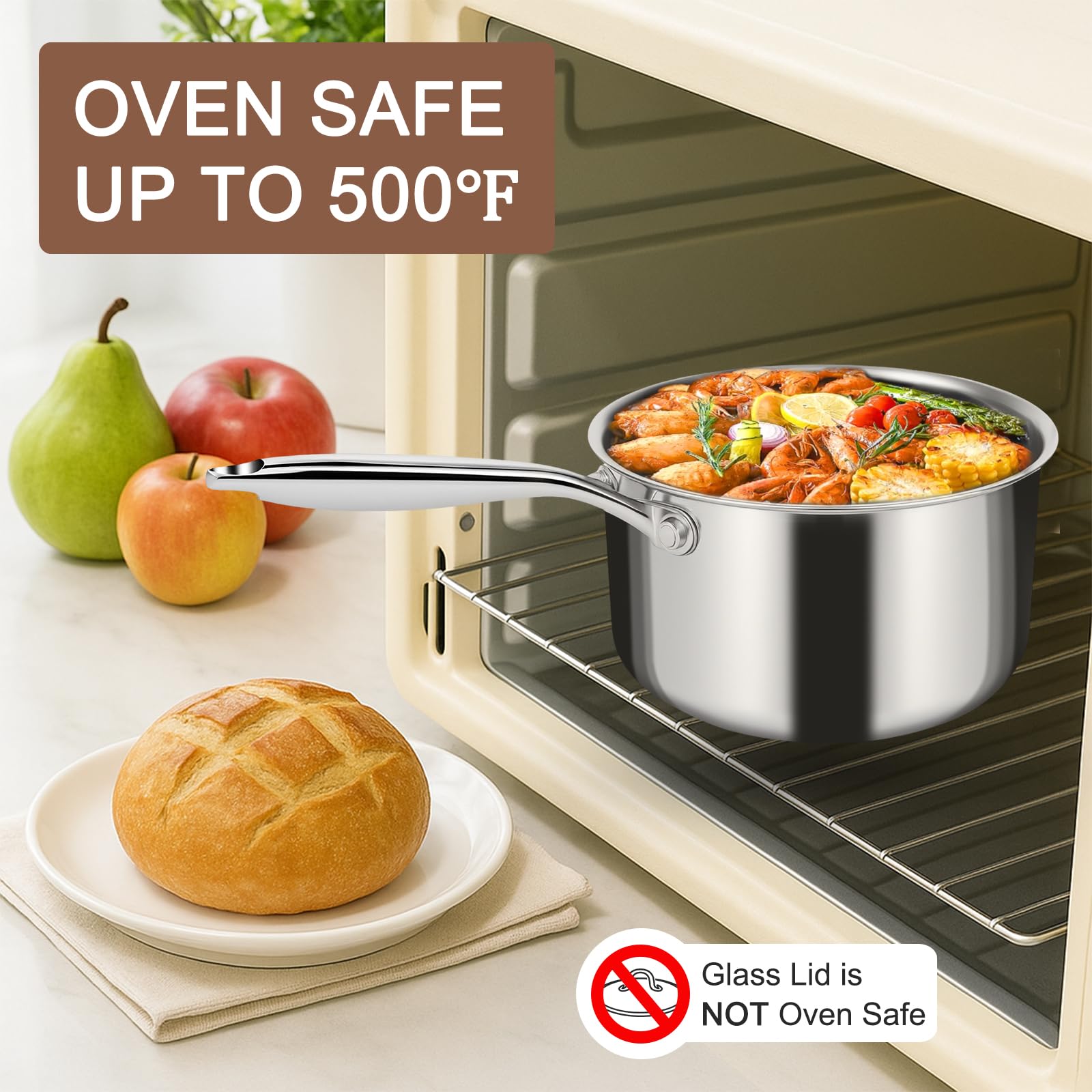 EWFEN saucepan next to spoon illustrating 1QT and 2QT scale and portion size