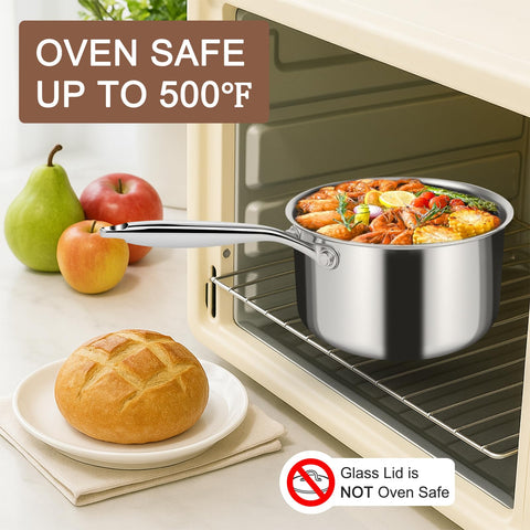 EWFEN saucepan next to spoon illustrating 1QT and 2QT scale and portion size