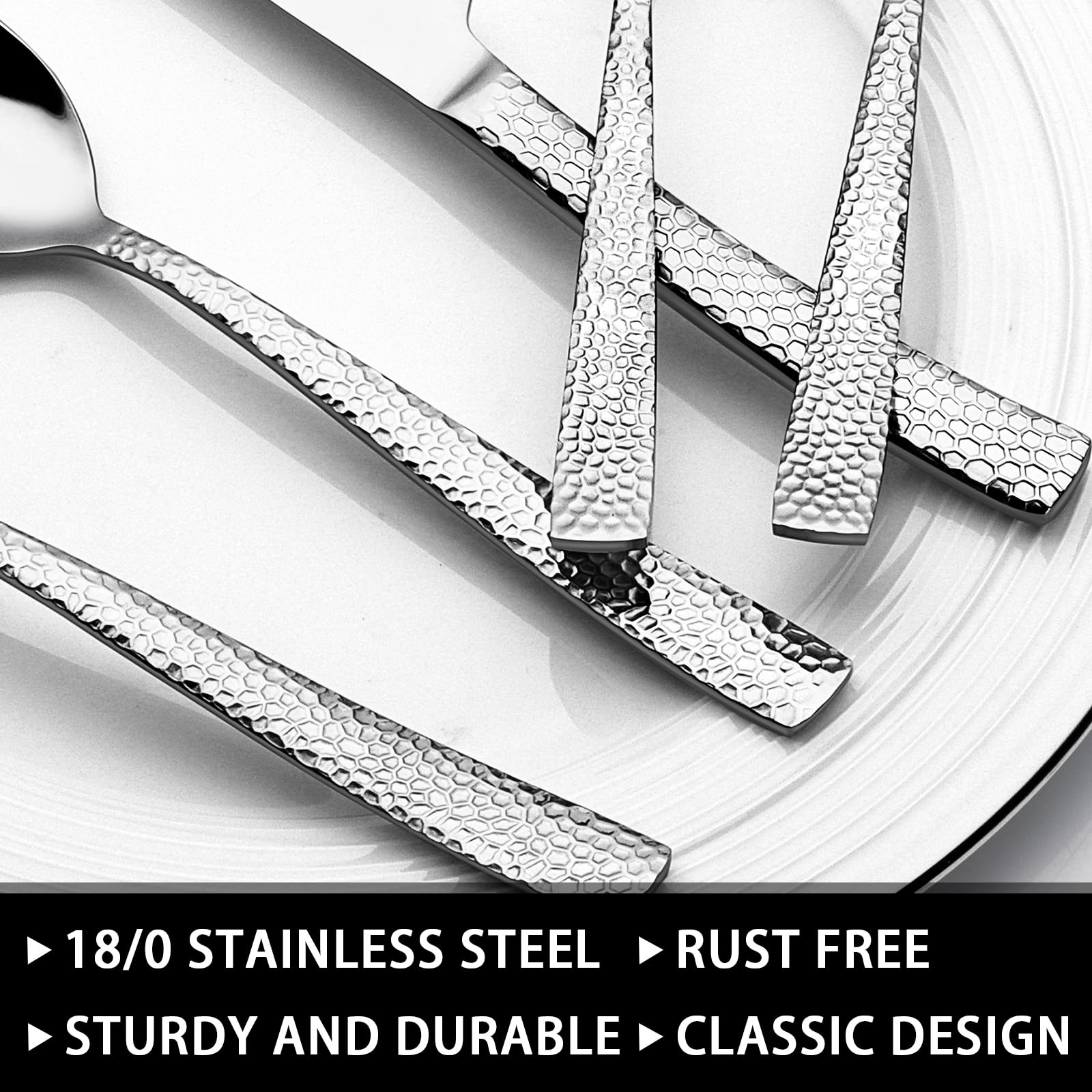 EWFEN steak knife blade detail showing serration and easy cutting benefit