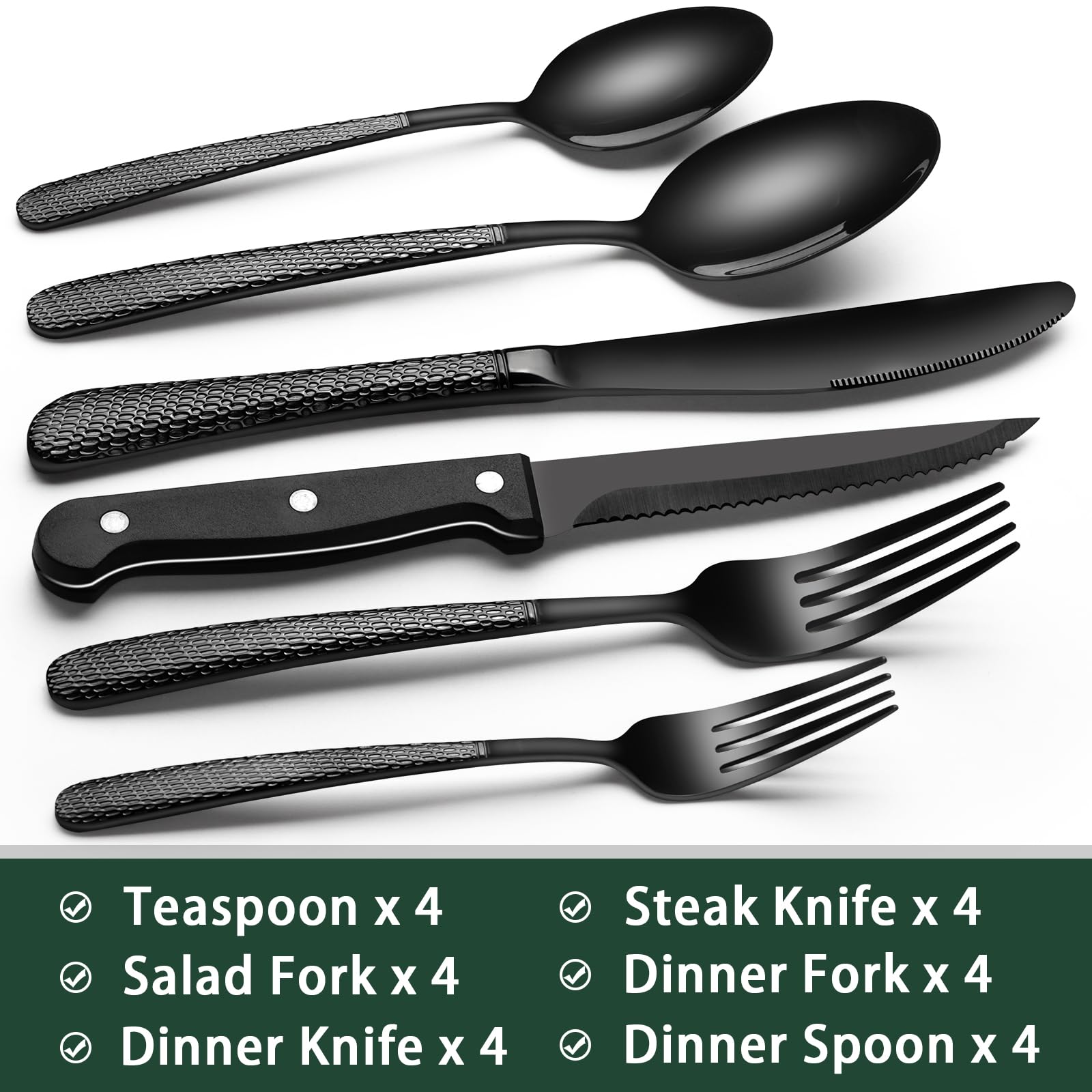 EWFEN steak knife closeup blade highlighting serration and easier cutting benefit
