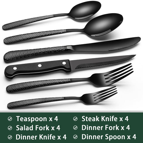 EWFEN steak knife closeup blade highlighting serration and easier cutting benefit