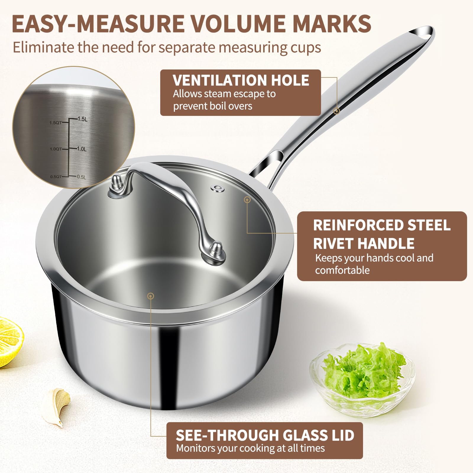 EWFEN tempered glass lid sealing pot to retain flavors and nutrients
