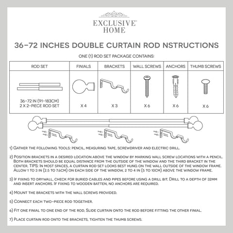 Exclusive Home rod beside tape measure showing adjustable 36-72 inch length for right fit