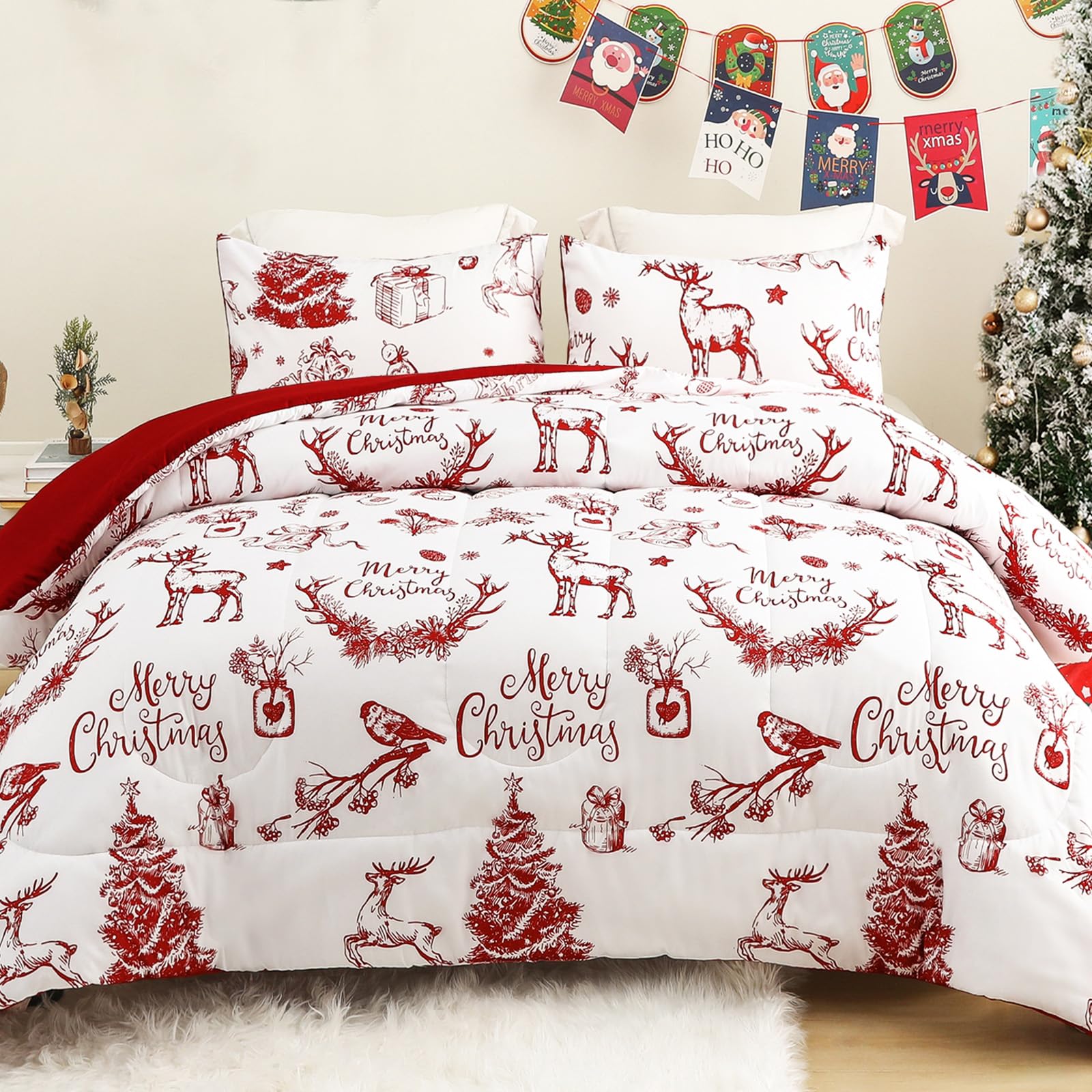 Exclusivo Mezcla front view of comforter set showing holiday design and cozy benefit