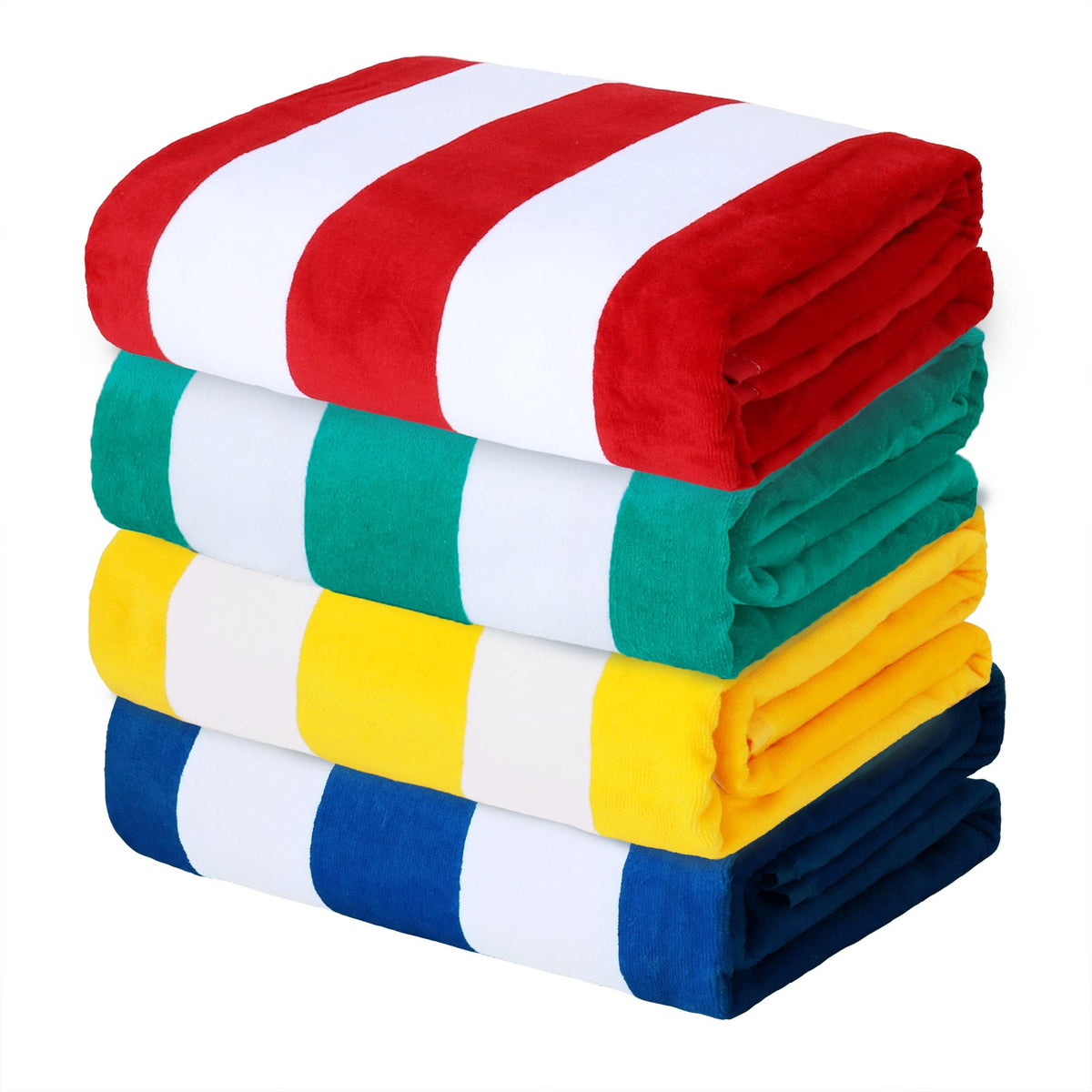 Exclusivo Mezcla front view of four-towel pack shows colorful stripes and value