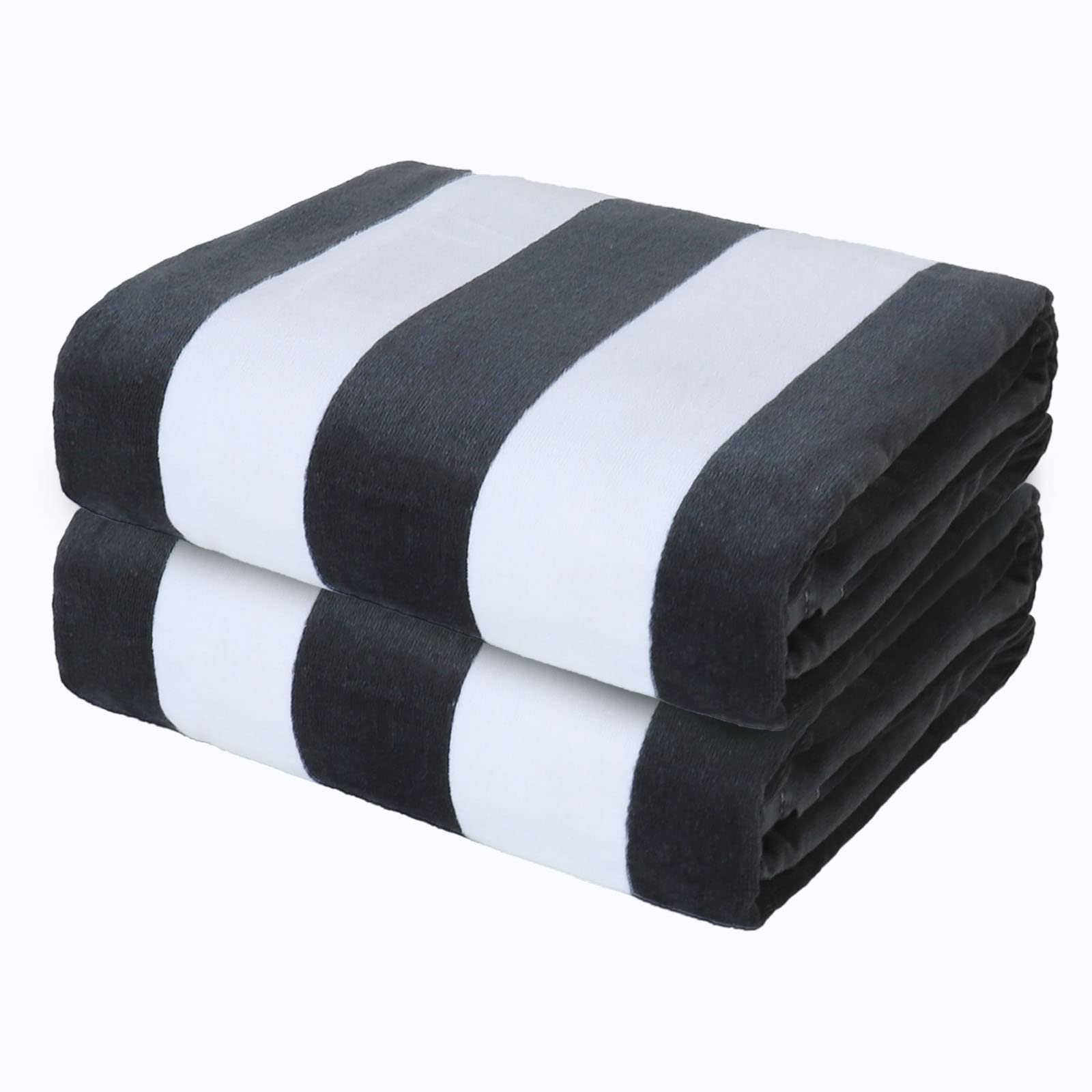 Exclusivo Mezcla front view of two-pack striped towels showing colors and packaging benefit