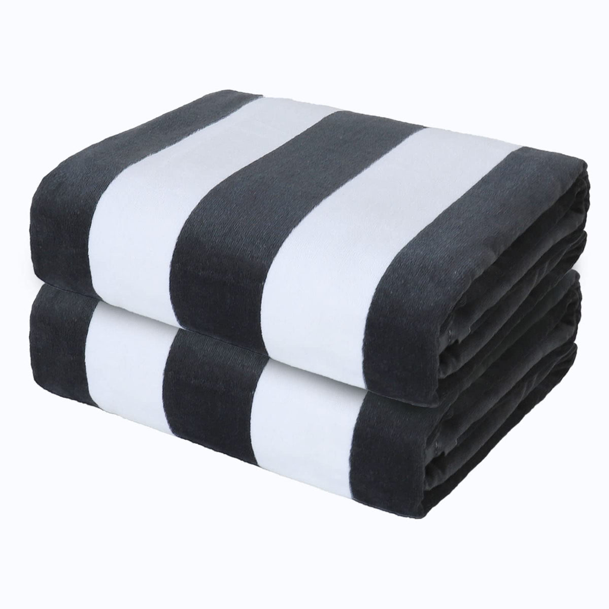 Exclusivo Mezcla front view of two-pack striped towels showing colors and packaging benefit