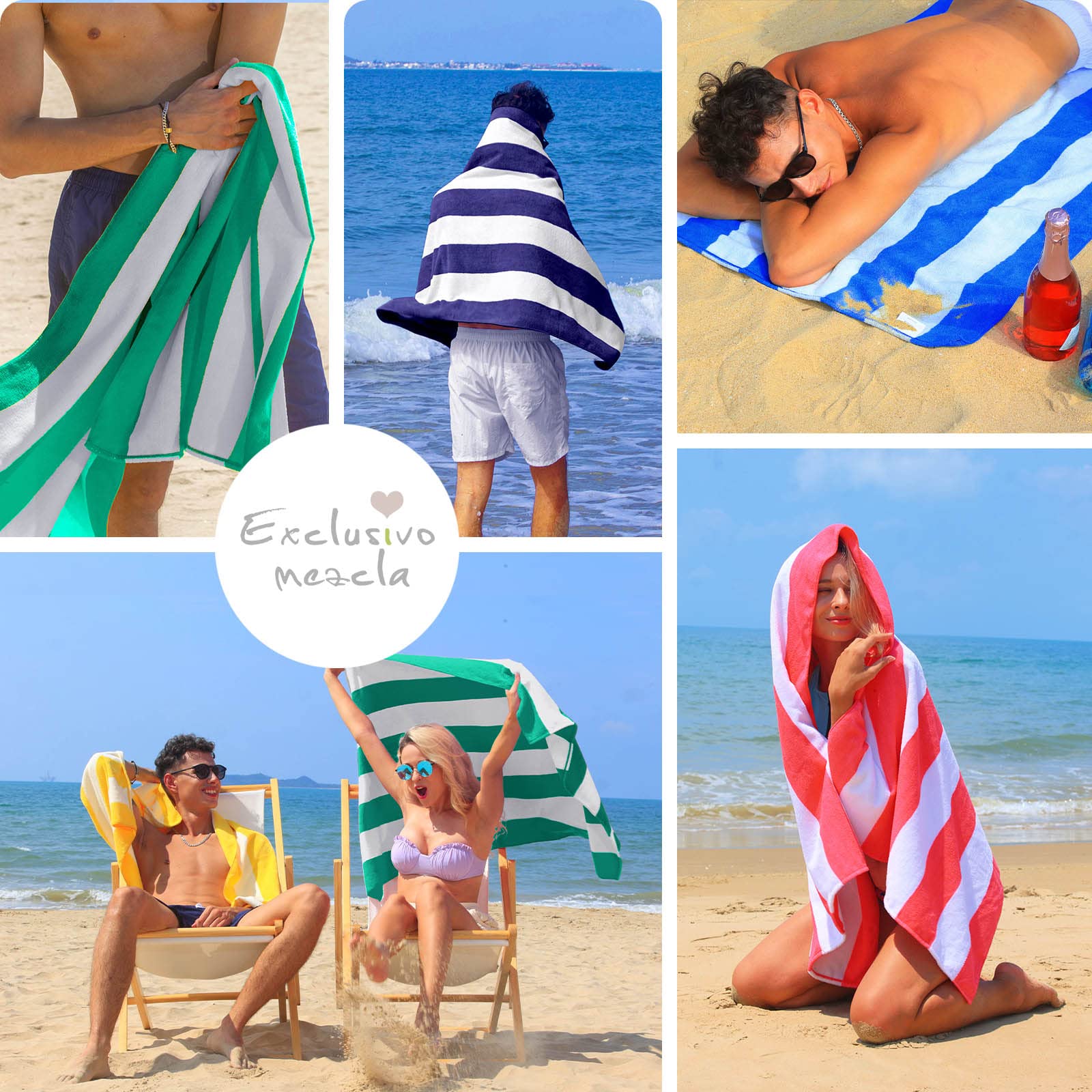 Exclusivo Mezcla lifestyle poolside scene showing vibrant stripes and comfortable lounging benefit