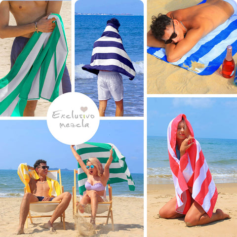 Exclusivo Mezcla lifestyle poolside scene showing vibrant stripes and comfortable lounging benefit