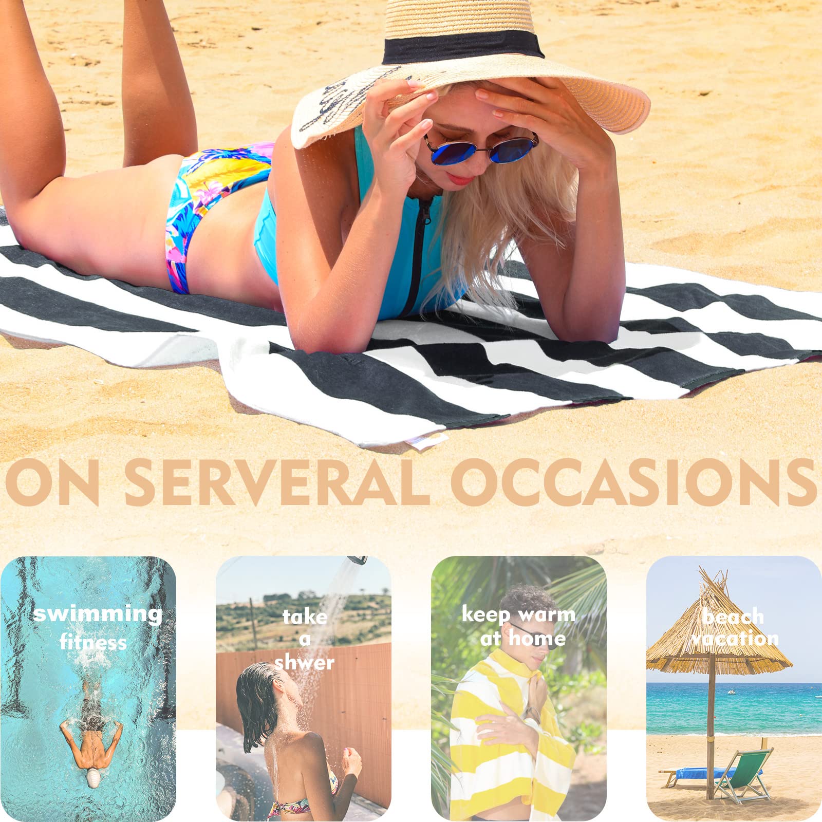 Exclusivo Mezcla towel spread on sand showing oversized coverage and comfort