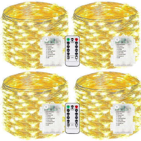 EXF front view of four packed 33ft warm white strands showing complete kit benefits