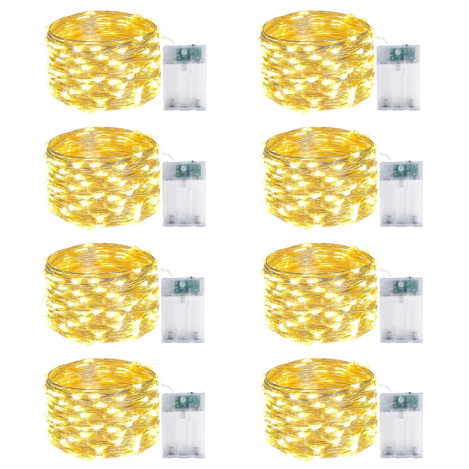 EXF front packaging showing eight 16ft warm white strands for easy decor