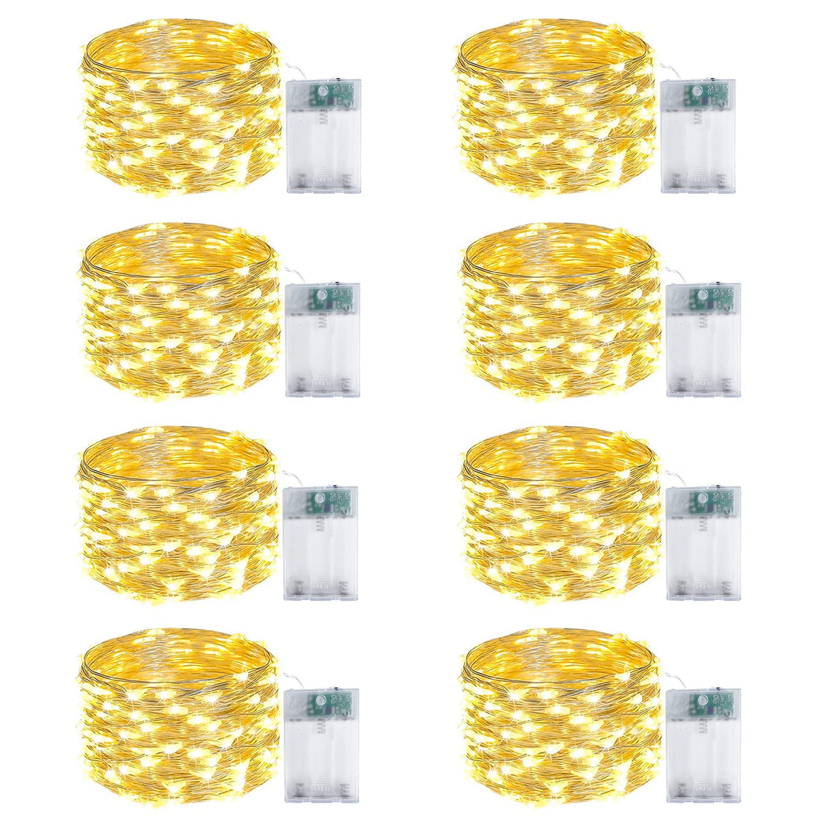 EXF front packaging showing eight 16ft warm white strands for easy decor