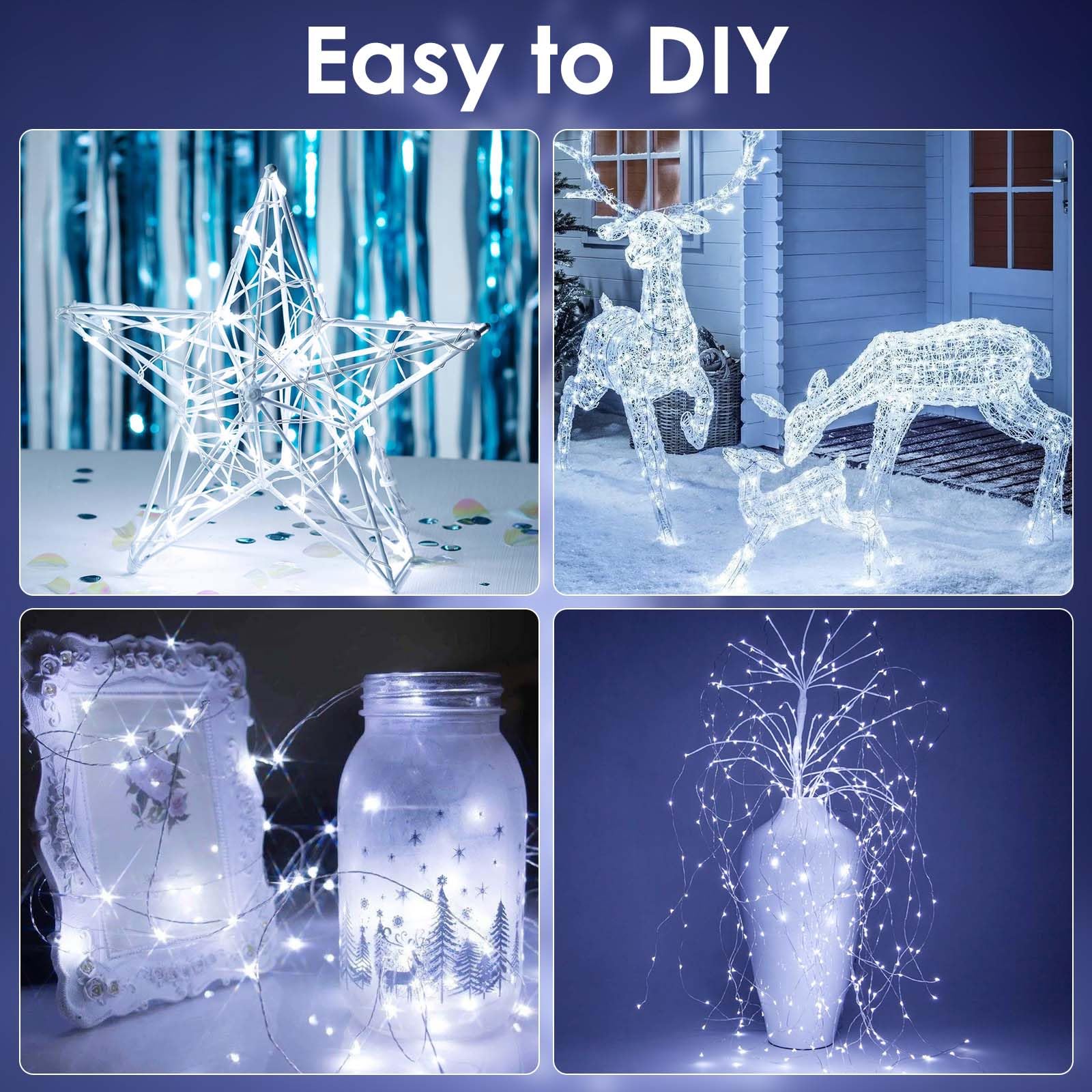 EXF lights wrapped around a mason jar creating cozy cool-white ambiance