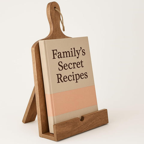 Eximious India front view of wooden cookbook stand showing stable support and clarity
