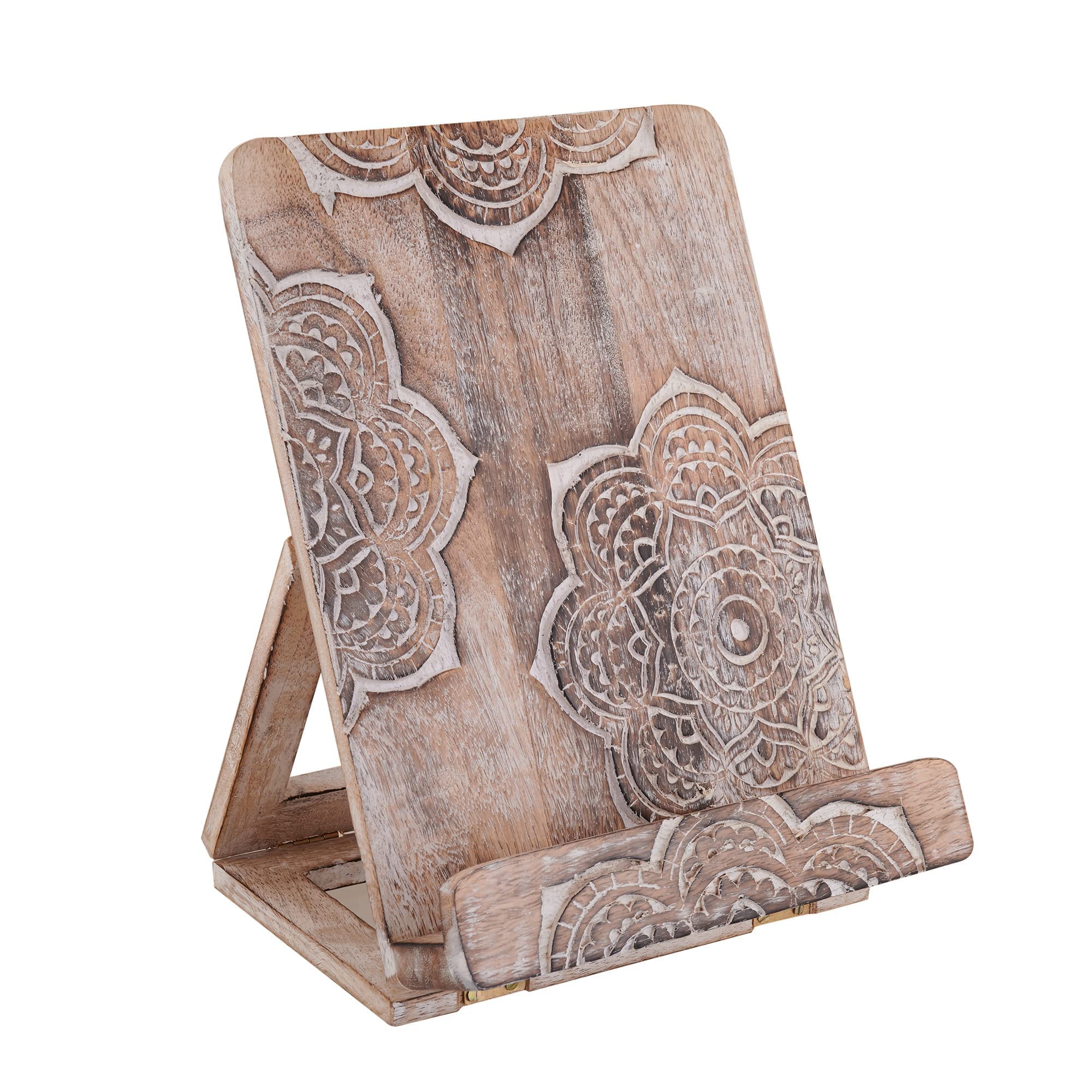 Eximious India mandala stand front view showing stable cookbook support