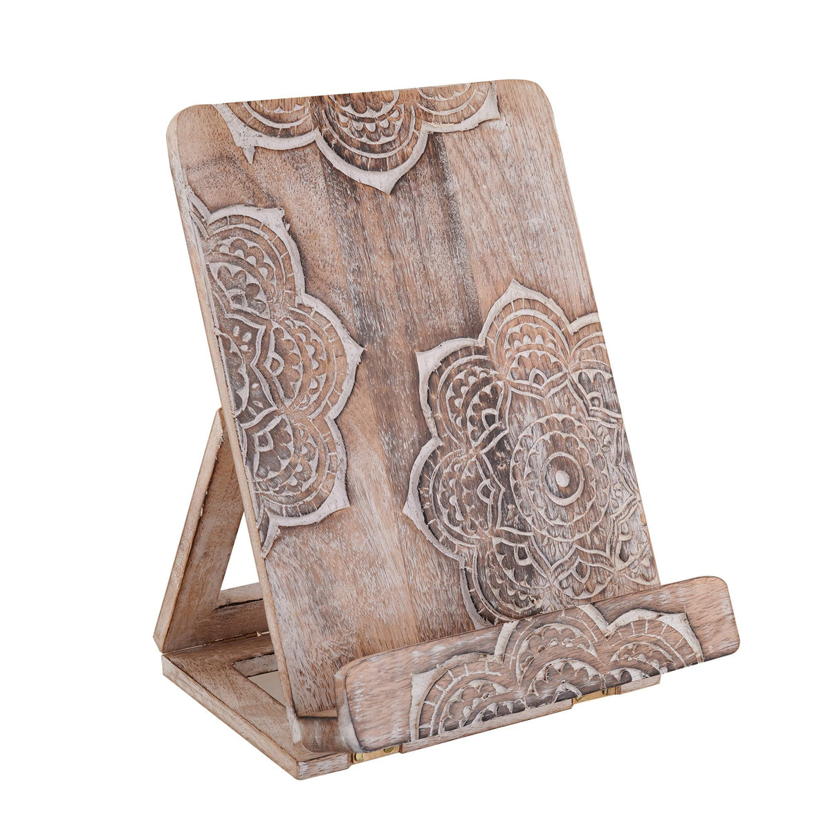 Eximious India mandala stand front view showing stable cookbook support