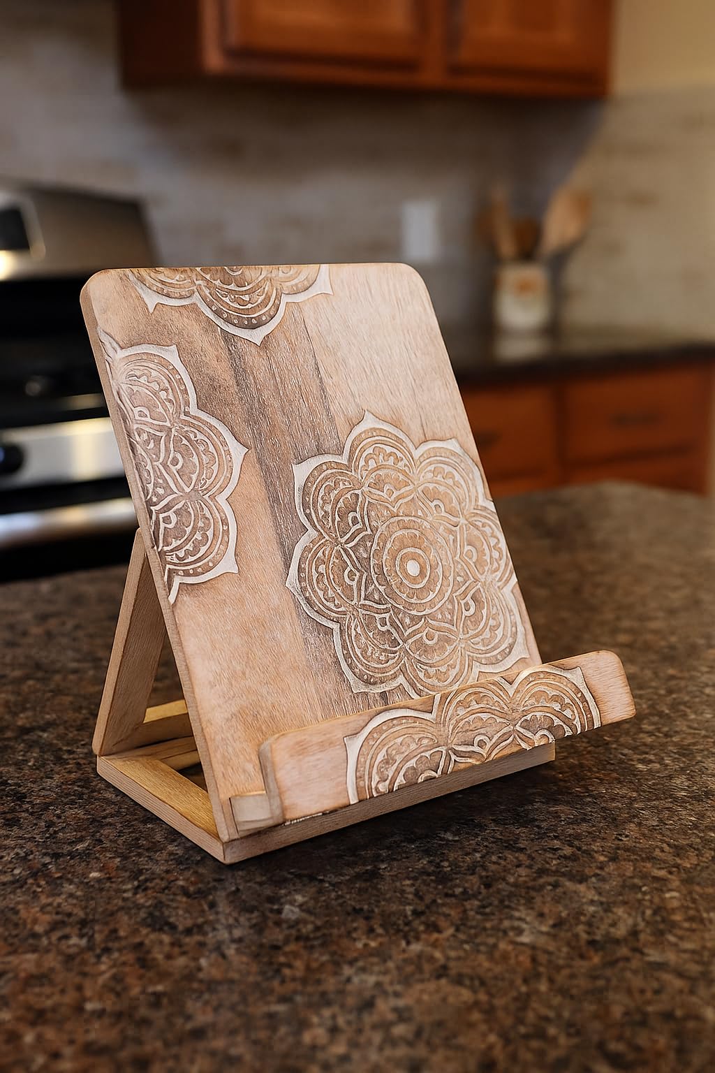 Eximious India mandala stand next to ruler showing compact size
