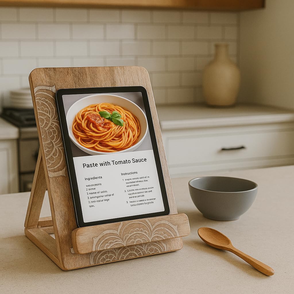 Eximious India mandala stand holding an open cookbook for easy reading