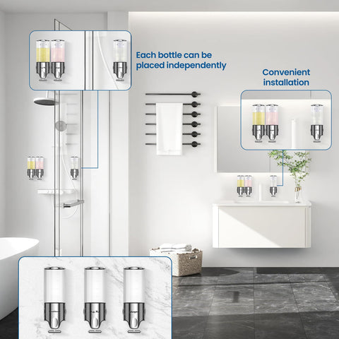 EXIN DECHEN mounted in shower showing space-saving and organized look