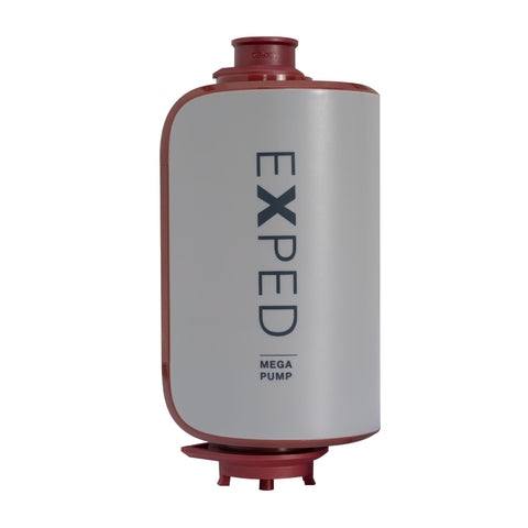 Exped Mega Pump front view showing compact design and quick setup benefit