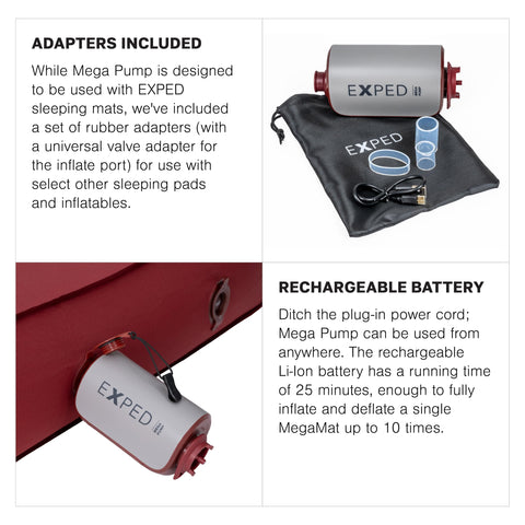 Exped Mega Pump inflate port close-up showing secure connection benefit