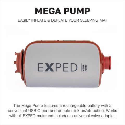 Exped Mega Pump adapters and nozzles laid out for universal valve compatibility benefit