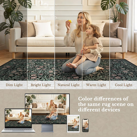 ExpediX rug in a play area with child and toys showing kid-safe, no-shed surface