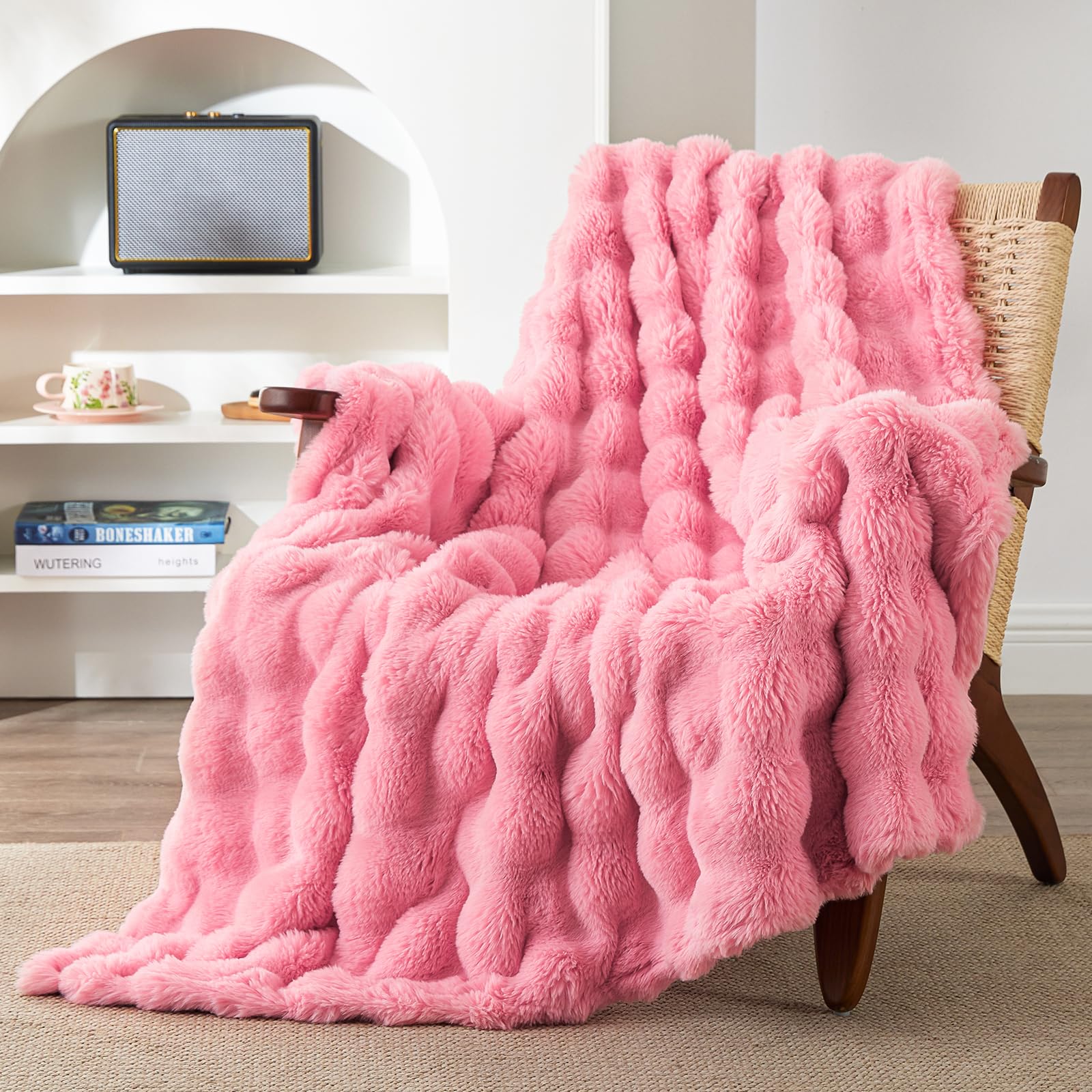 EXQ Home pink rabbit throw front view showcasing soft plush comfort