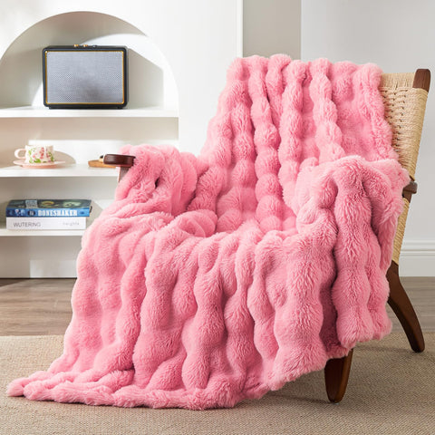 EXQ Home pink rabbit throw front view showcasing soft plush comfort