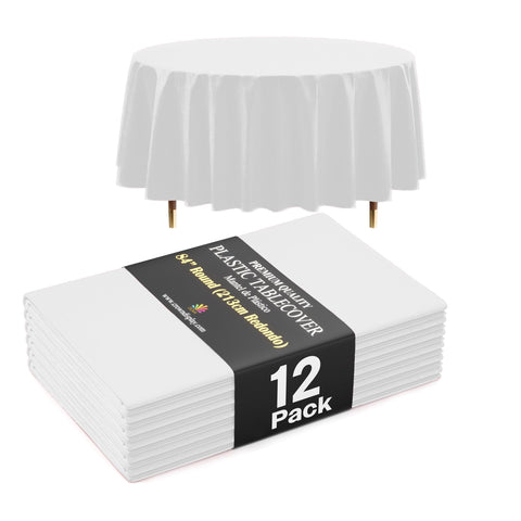 Exquisite front packaging showing 84 inch round tablecloths for reliable event protection