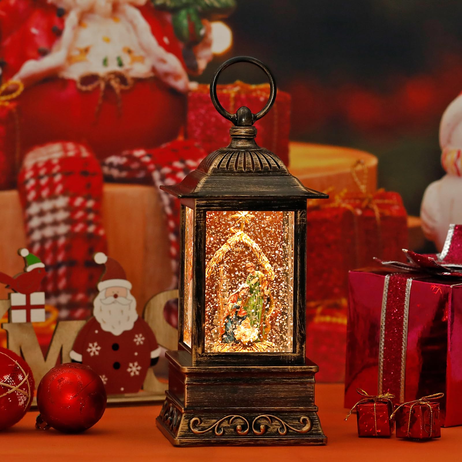 Eyrosa lantern placed on a mantel among greenery illustrating warm holiday ambiance and styling ideas