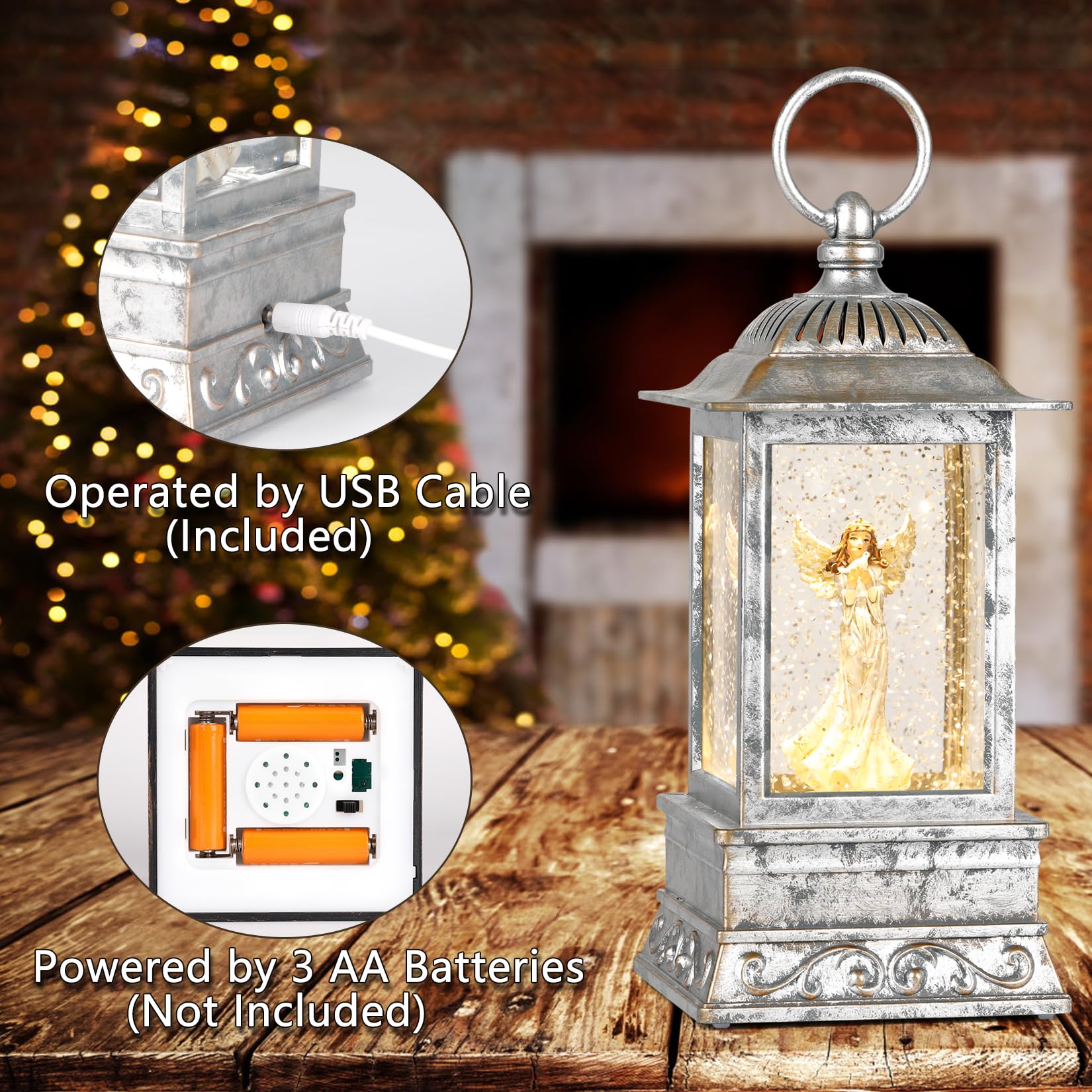 Eyrosa lit at night on tabletop creating warm holiday lighting and mood