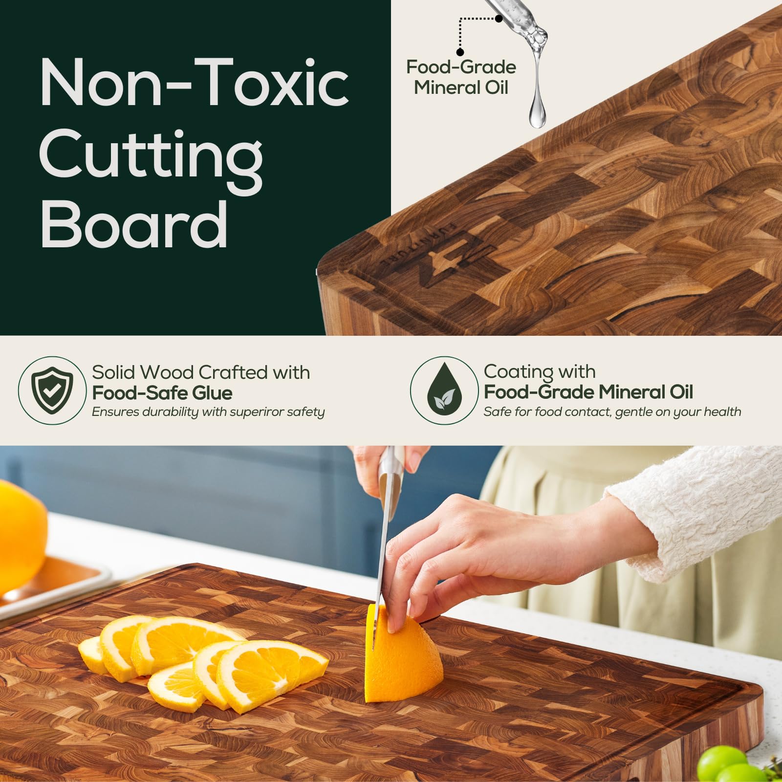 EZ FURNITURE board in use with roast being carved to show ample surface and clean prep benefit