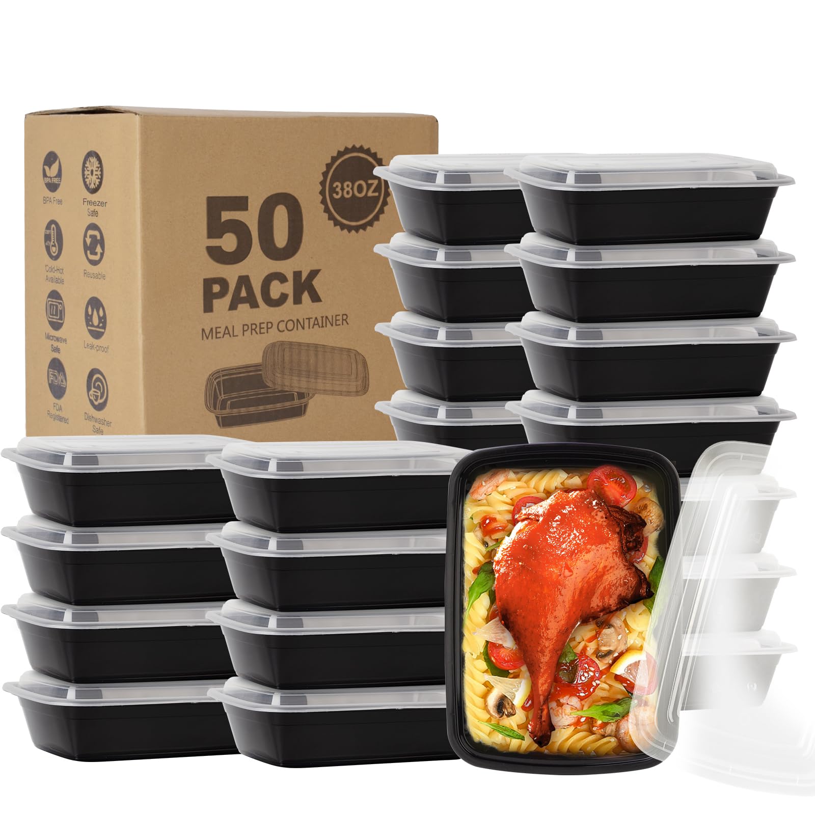 Ezalia front packaging showing 50-pack 38oz containers for weekly meal prep