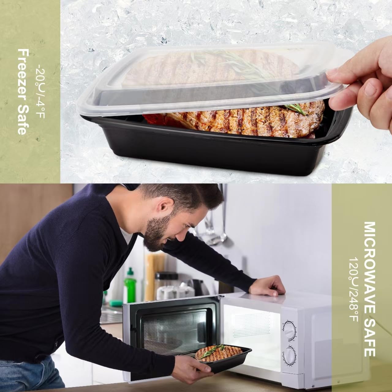 Ezalia open container filled with a meal to demonstrate portion capacity